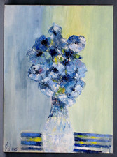 Tableau Bernard Folinais Grand Bouquet bleu école Franc-Comtoise