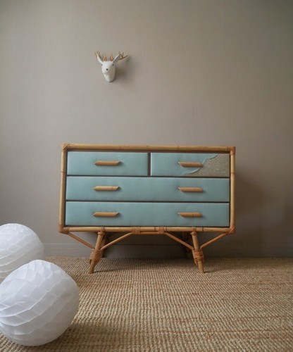 Commode vintage rotin - en,