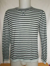 Pull léger col rond coton doux vert clair rayé gris HUGO BOSS S logo dans le dos