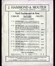 PARIS XVII°: Constructeur CYCLES Ontario "HAMMOND & MOUTER" Tract Tarifs en 1924
