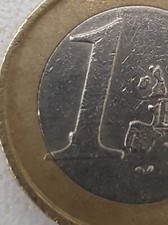 Erreur! Pièce de 1 euro, 2002, Italie. Très rare. Unique. Piece avec defaut. 