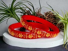 Lot de 2 bracelets Shakha Pola rouge ethnique stratifiés plaqués or pour femmes