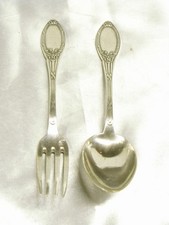 ?? ANCIEN COUVERT ENFANT BAPTEME BOULENGER MÉTAL ARGENTE CUILLÈRE FOURCHETTE