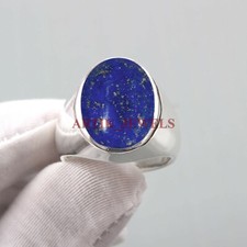 Naturel Lapis Lazuli Pierre Précieuse Avec 925 Bague en Argent pour Homme #4745