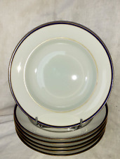 J L Coquet 6 assiettes creuses porcelaine Limoges filet or et bleu 19,8 cm