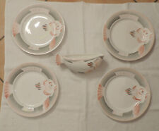4 assiettes et saucière service poisson Sarreguemines Digoin - Très bon état