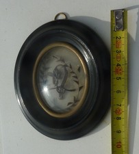 ancien petit Cadre reliquaire de cheveux verre Bombé Napoléon 3  III /  XIX ème