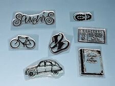 Lot 7 tampons clear Voyage Souvenirs Vélo Voiture Concert scrapbooking carterie