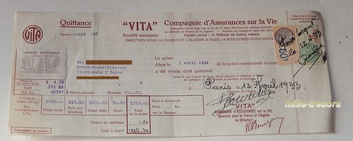 Quittance vita avril 1933 - quittance,