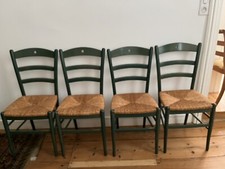 4 Chaises En Bois Peint Assise En Paille