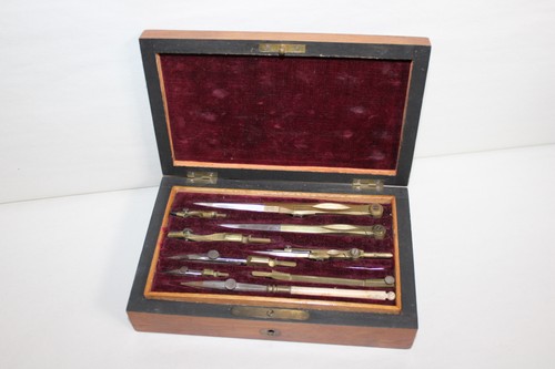 Ancien coffret bois compas - bois,