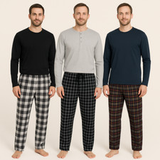 Homme Flanelle Pyjama 2tlg Lot Coton Manches Longues à Carreaux M L XL XXL