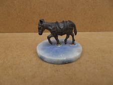 âne ancienne figurine tatuette miniature ane en métal socle en albâtre