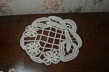 ANCIEN NAPPERON CROCHET BRODERIE SUPPORT DE VASE POT DE FLEUR SELETTE