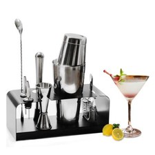 Shaker à Cocktail Ensemble de 8 Pièces Kit de Barman avec Support en Acier In...