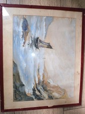 Aquarelle originale signée A. Debonne – Bord de mer – ciel orageux