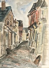 Roland DUBUC "Rue à Rouen" aquarelle signée