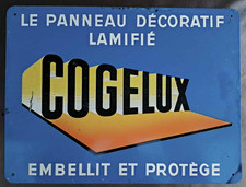 Vintage plaque en tôle prépercée publicitaire COGELUX ancienne lamifié