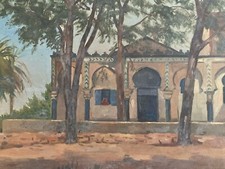 belle peinture Riad Oasis orientaliste huile  1920 Orientalisme Désert Art