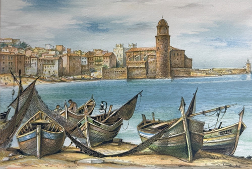 Aquarelle ancienne vue - , de