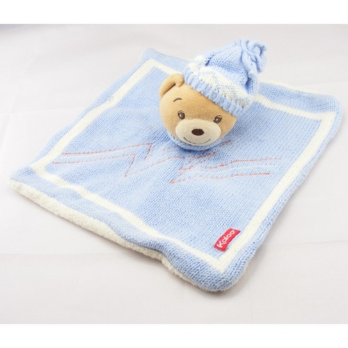 Doudou plat laine bleu ours