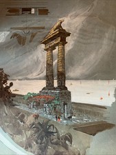 Dessin Ancien Préparatoire Monument Mer Aquarelle Original Architecture 1907