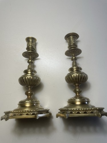 Paire bougeoirs bronze - bougeoirs, en