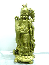 🇫🇷 ANCIEN SAGE CHINOIS SCULPTURE BOIS STATUE PERSONNAGE TORTUE ART ASIATIQUE