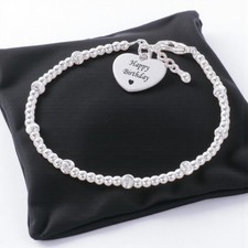 Personnalisé Argent Sterling Perle Bracelet avec Gravure Sur Coeur Breloque