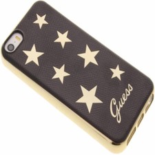 COQUE SOUPLE GUESS ETOILES STARS POUR APPLE IPHONE 5 5S SE 2016 OR NOIR