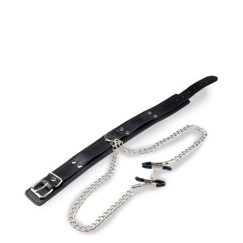 Collier cuir bdsm avec pinces - bdsm,