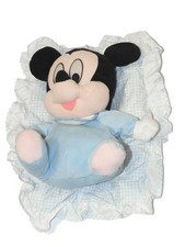 Vintage Coussin Doudou Mickey bleu Jemini 25 cm