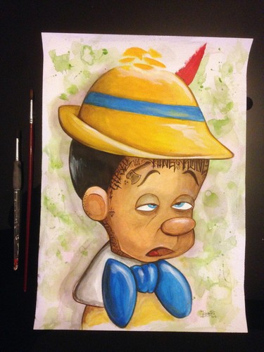 Peinture signée pinocchio - peinture,