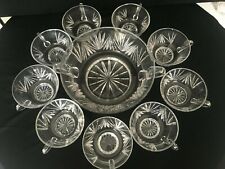 SERVICE À FRUITS SANGRIA PUNCH EN CRISTAL MOULÉ SALADIER ET 9 COUPES VINTAGE