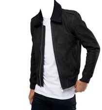 Veste homme en cuir daim noir