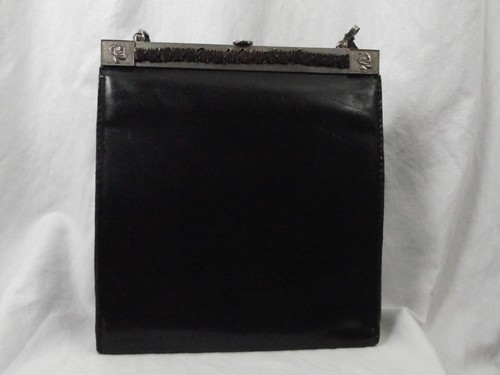 Sac cuir noir vernis cousu - noir, vernis,