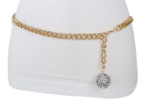 Femme Étroit Bande Métal Or Chaîne Lien Ceinture Mode Hip Taille Disco Balle S M