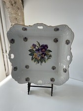 Ancien Plat Carré en Porcelaine de Couleuvre Edition d'Art Motif Violette Pensée