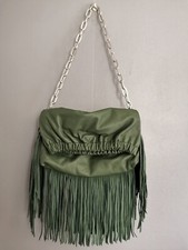 SAC ROCKYSSIME EN CUIR LISSE VERT ET FRANGES ZADIG & VOLTAIRE