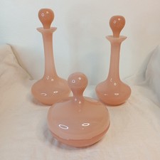 Nécessaire de toilette ancien en opaline rose – 3 pièces – Vintage / Art déco