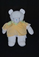 Peluche doudou porte pyjama ours blanc SUCRE D'ORGE pull jaune vert 38 cm TTBE 
