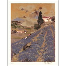 VERNET-BONFORT Robert - Lithographie originale "Le champ de lavande" 75x52cm