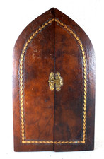 Ancien reliquaire voyage croix triptyque - Cuire et laiton - crusifix -XX°