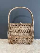 Panier Osier Ancien Petit / Anse Portée Mains Valisette Sac Vintage Année 60