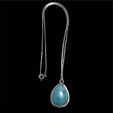 Collier Chaine Pendentif  Argent Massif Orné Cabochon De Turquoise