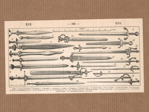 Lithographie ancienne epee - lithographie,