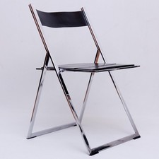 Fauteuil Pliant Vintage Années 70 En Acier Et Cuir Noir Chromé Lübke 6.Z