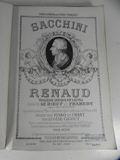 SACCHINI RENAUD Tragédie Lyrique Michaelis 1880 Partition sheet music score