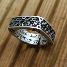 Bague Viking en Argent Massif Sterling 925 avec Très Beau Reliefs Fait Main