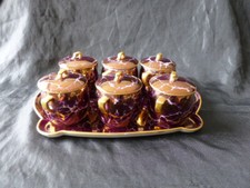 SERVICE 6 POTS A CREME EN PORCELAINE SIGNE L.T. FRANCE DECOR MARBRE